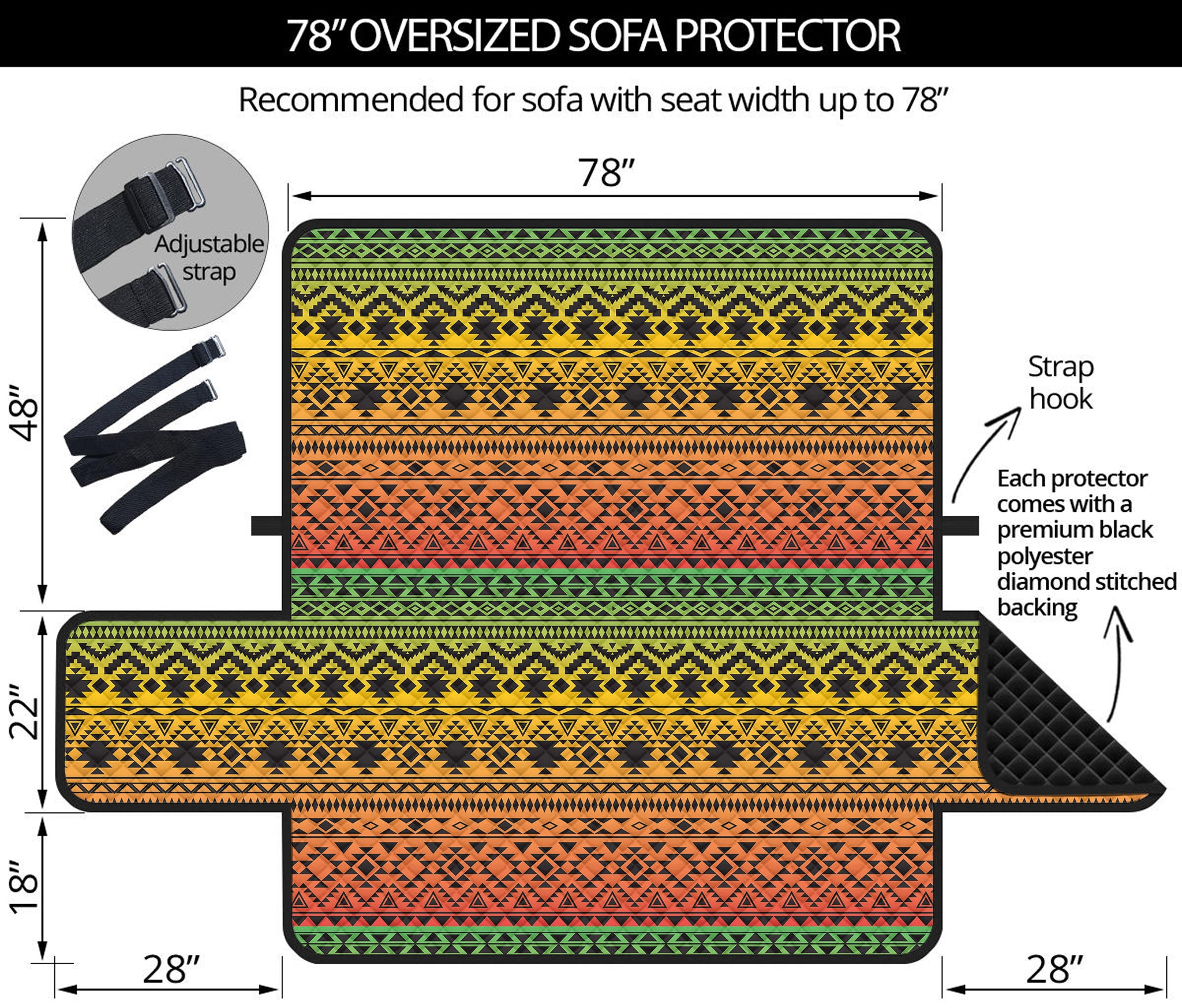 Rasta Tribal Pattern Print Oversized Sofa Protector