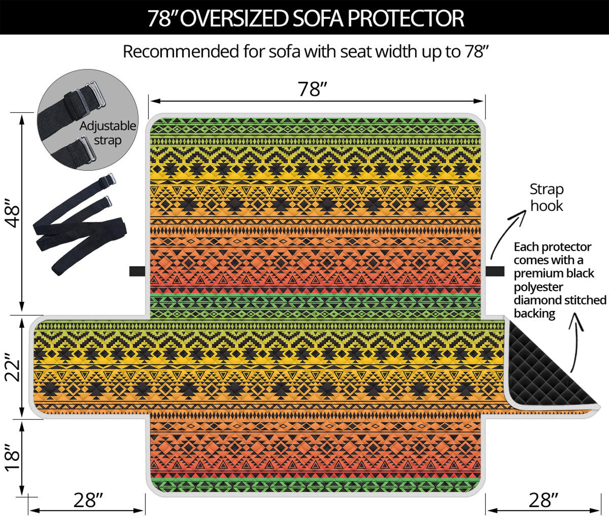 Rasta Tribal Pattern Print Oversized Sofa Protector