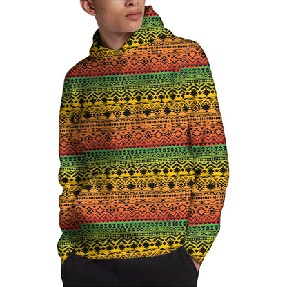 Rasta Tribal Pattern Print Pullover Hoodie