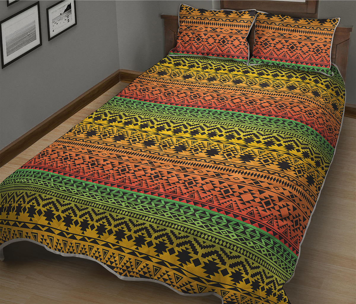 Rasta Tribal Pattern Print Quilt Bed Set