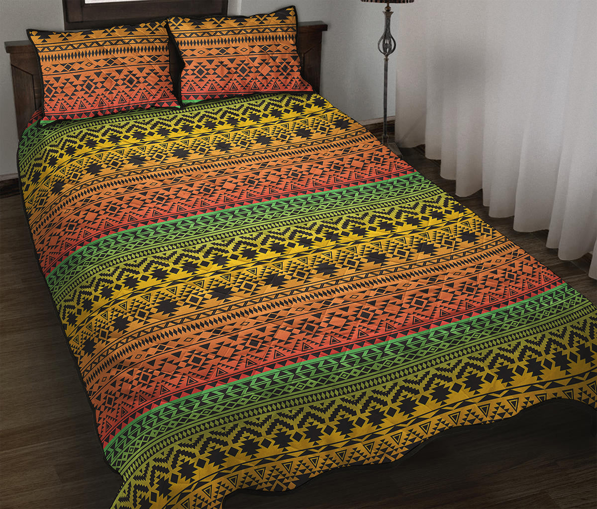 Rasta Tribal Pattern Print Quilt Bed Set