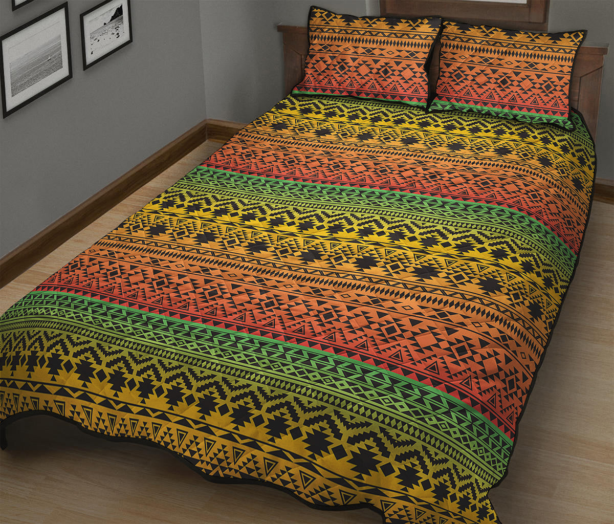 Rasta Tribal Pattern Print Quilt Bed Set