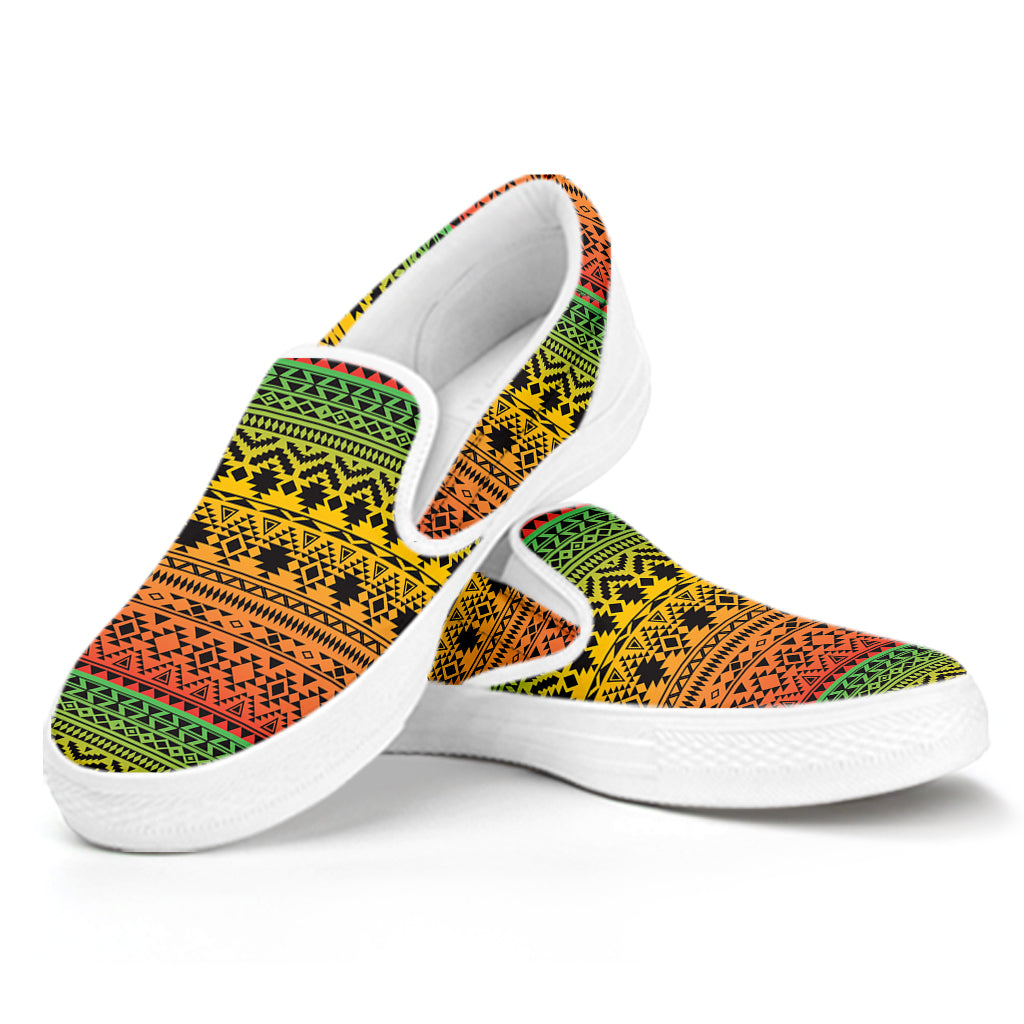Rasta Tribal Pattern Print White Slip On Shoes