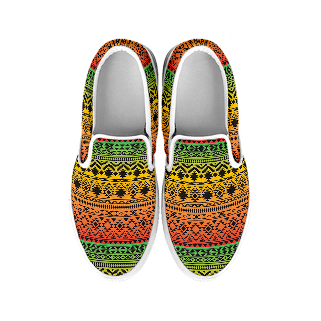 Rasta Tribal Pattern Print White Slip On Shoes