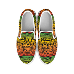 Rasta Tribal Pattern Print White Slip On Shoes