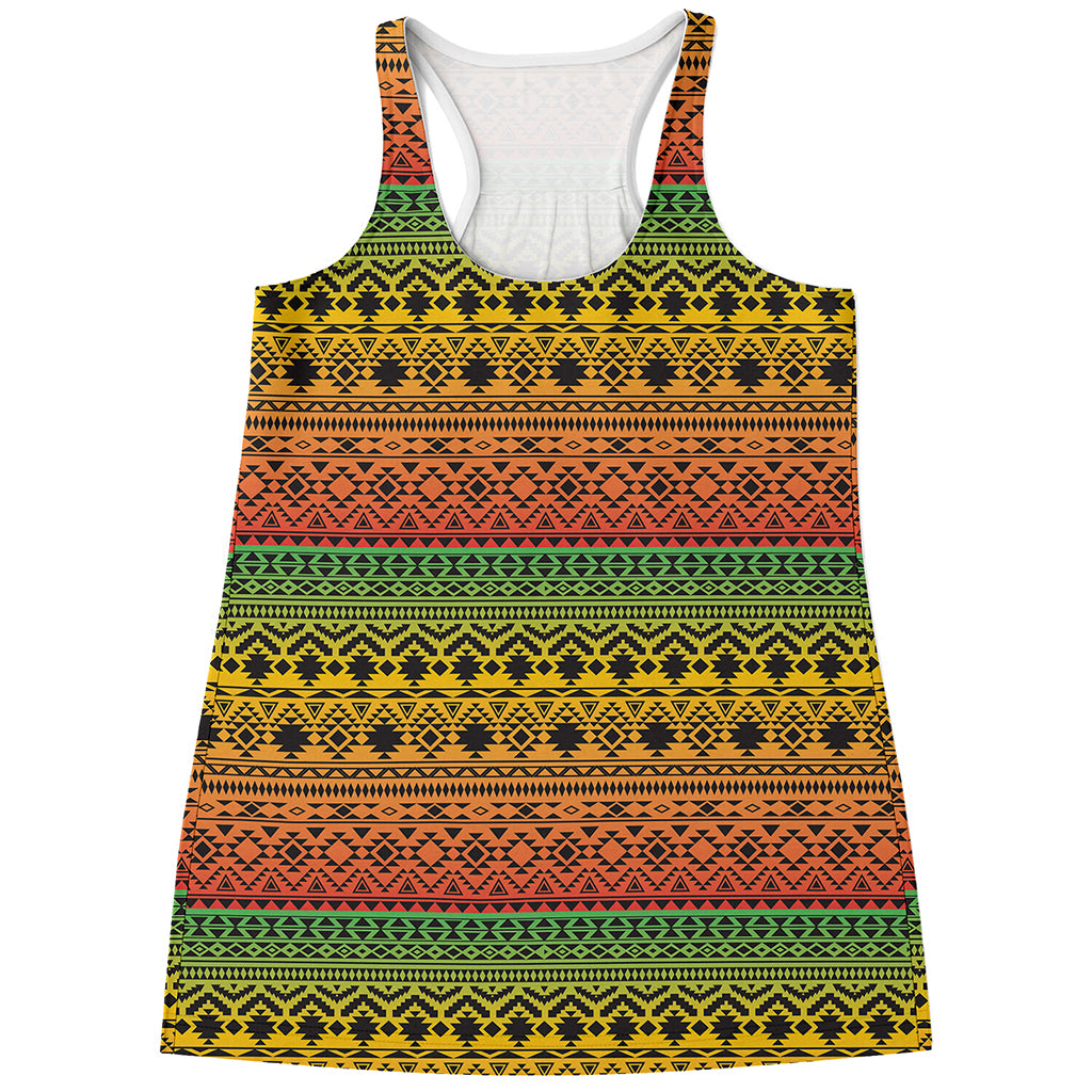 Rasta Tribal Pattern Print Women's Racerback Tank Top