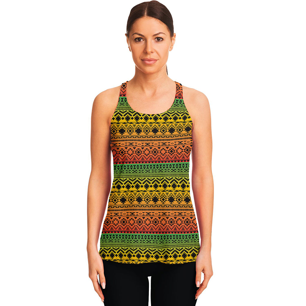 Rasta Tribal Pattern Print Women's Racerback Tank Top