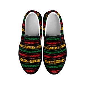 Rastafarian Hemp Pattern Print Black Slip On Shoes