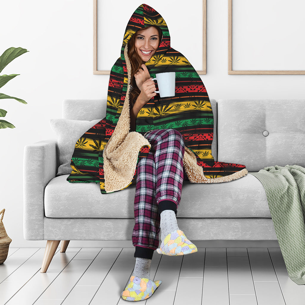 Rastafarian Hemp Pattern Print Hooded Blanket