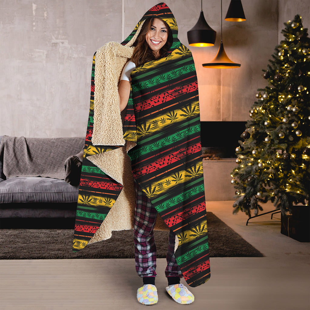 Rastafarian Hemp Pattern Print Hooded Blanket