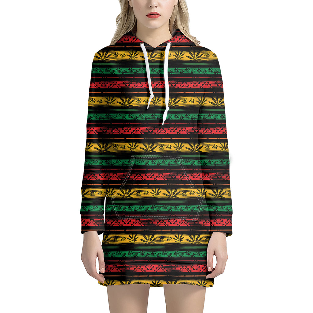 Rastafarian Hemp Pattern Print Hoodie Dress