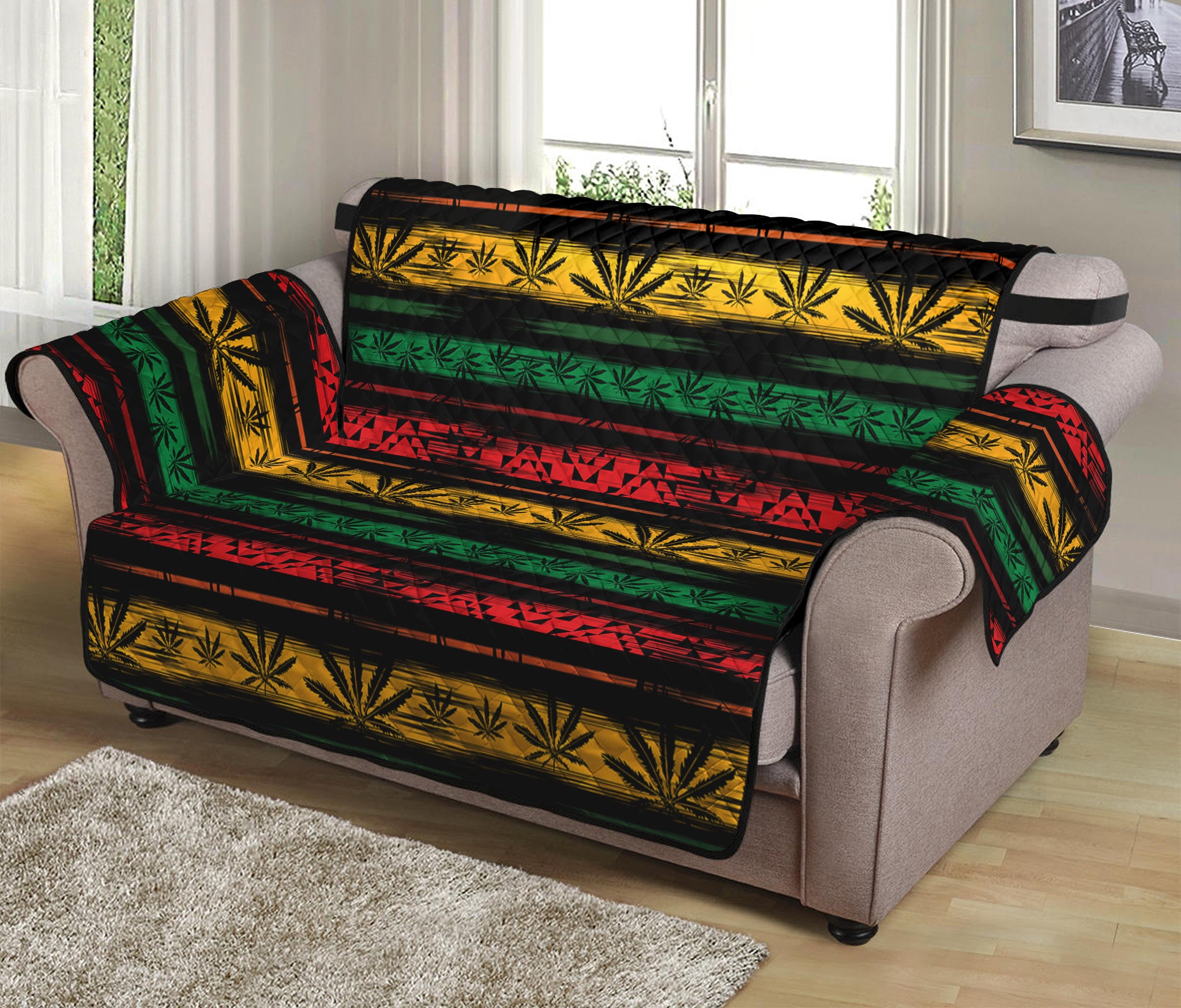 Rastafarian Hemp Pattern Print Loveseat Protector