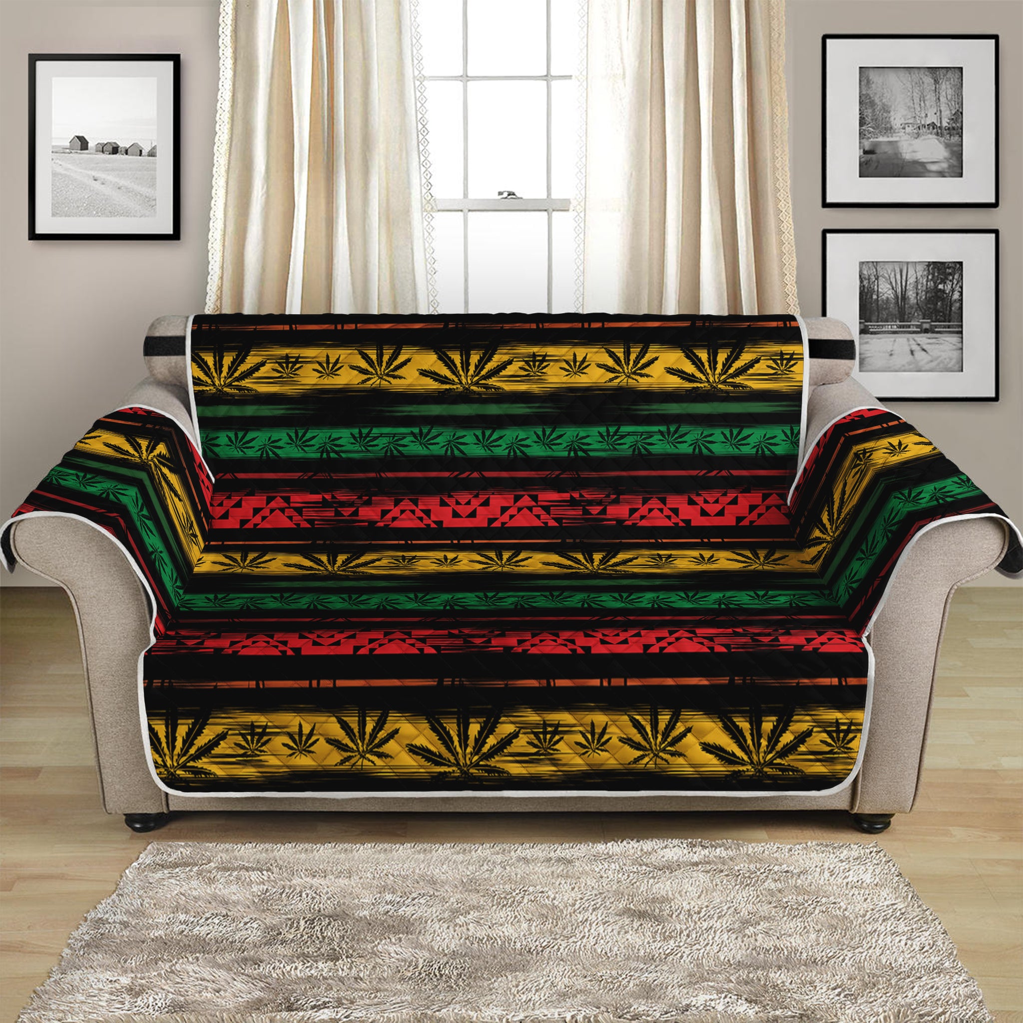 Rastafarian Hemp Pattern Print Loveseat Protector