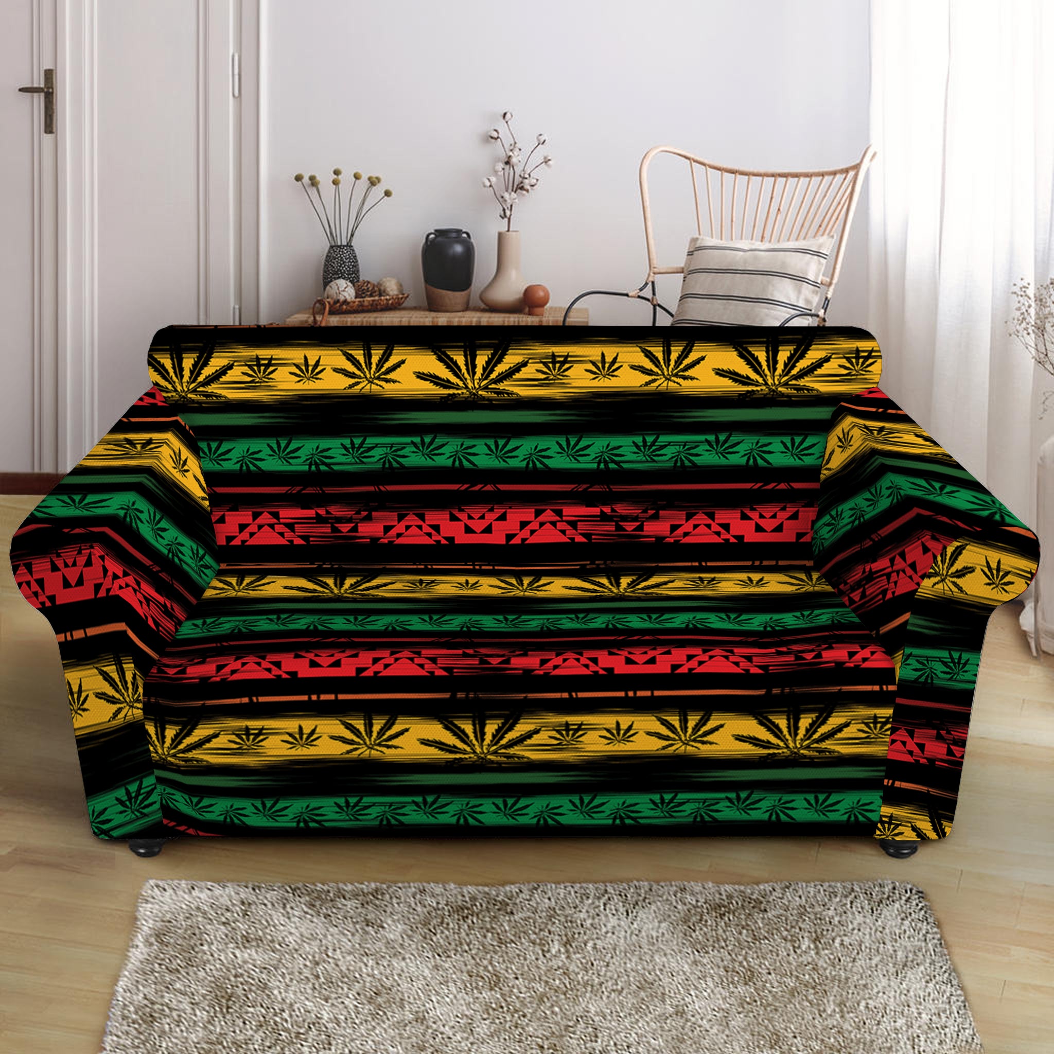 Rastafarian Hemp Pattern Print Loveseat Slipcover