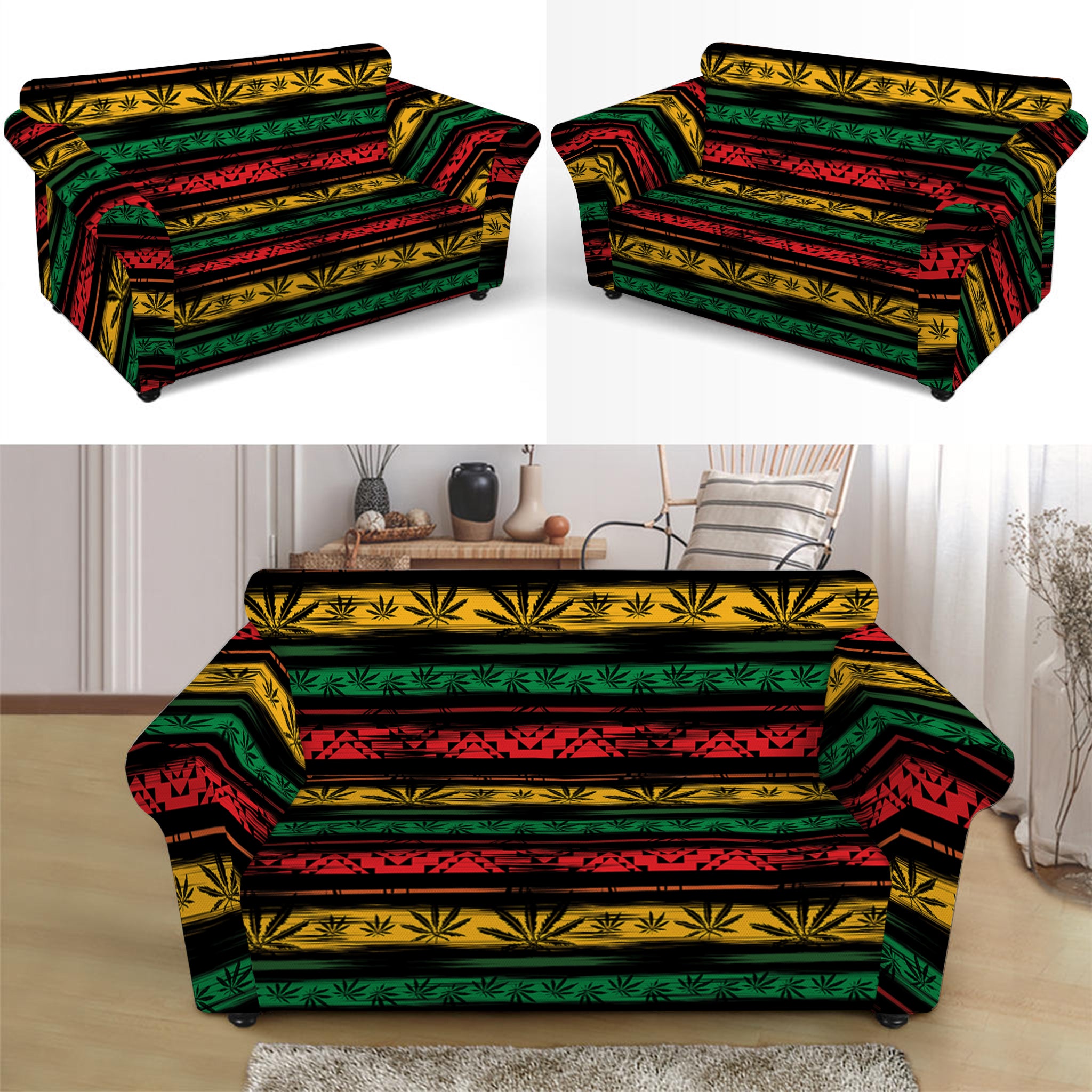 Rastafarian Hemp Pattern Print Loveseat Slipcover