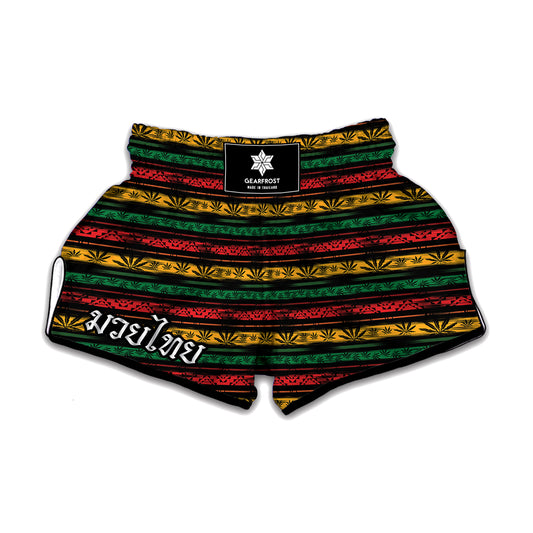 Rastafarian Hemp Pattern Print Muay Thai Boxing Shorts