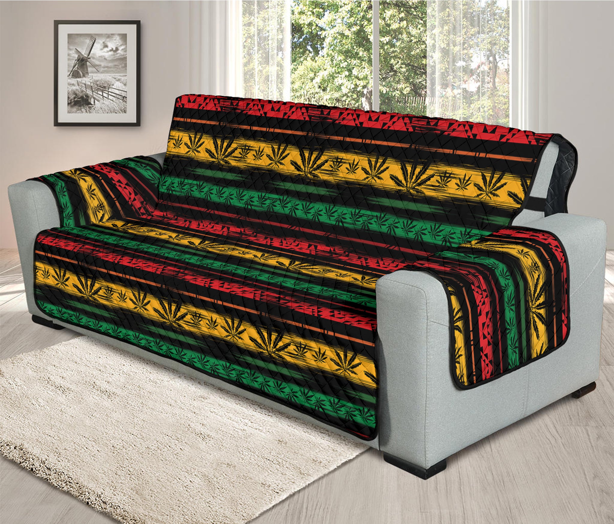 Rastafarian Hemp Pattern Print Oversized Sofa Protector