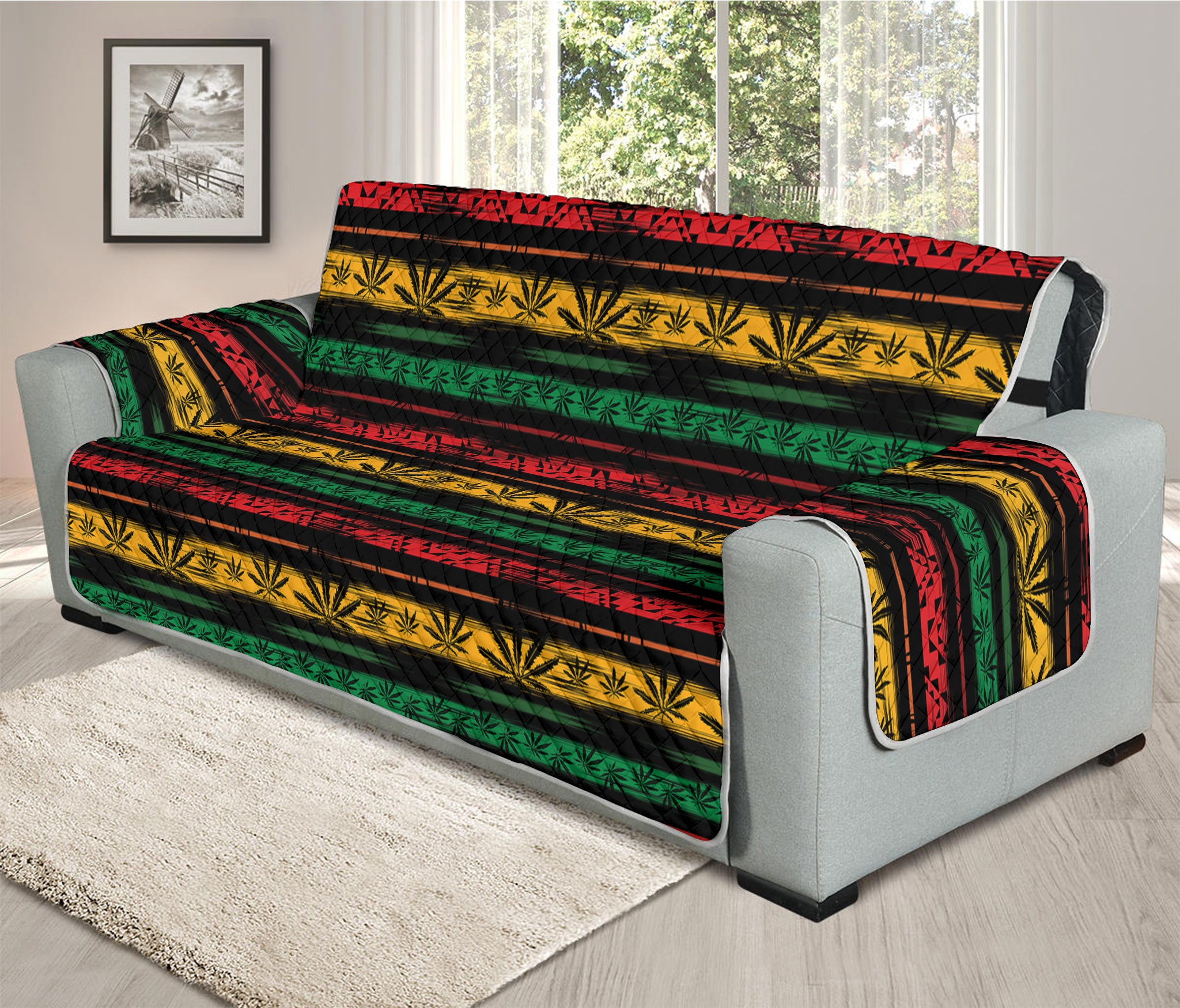 Rastafarian Hemp Pattern Print Oversized Sofa Protector