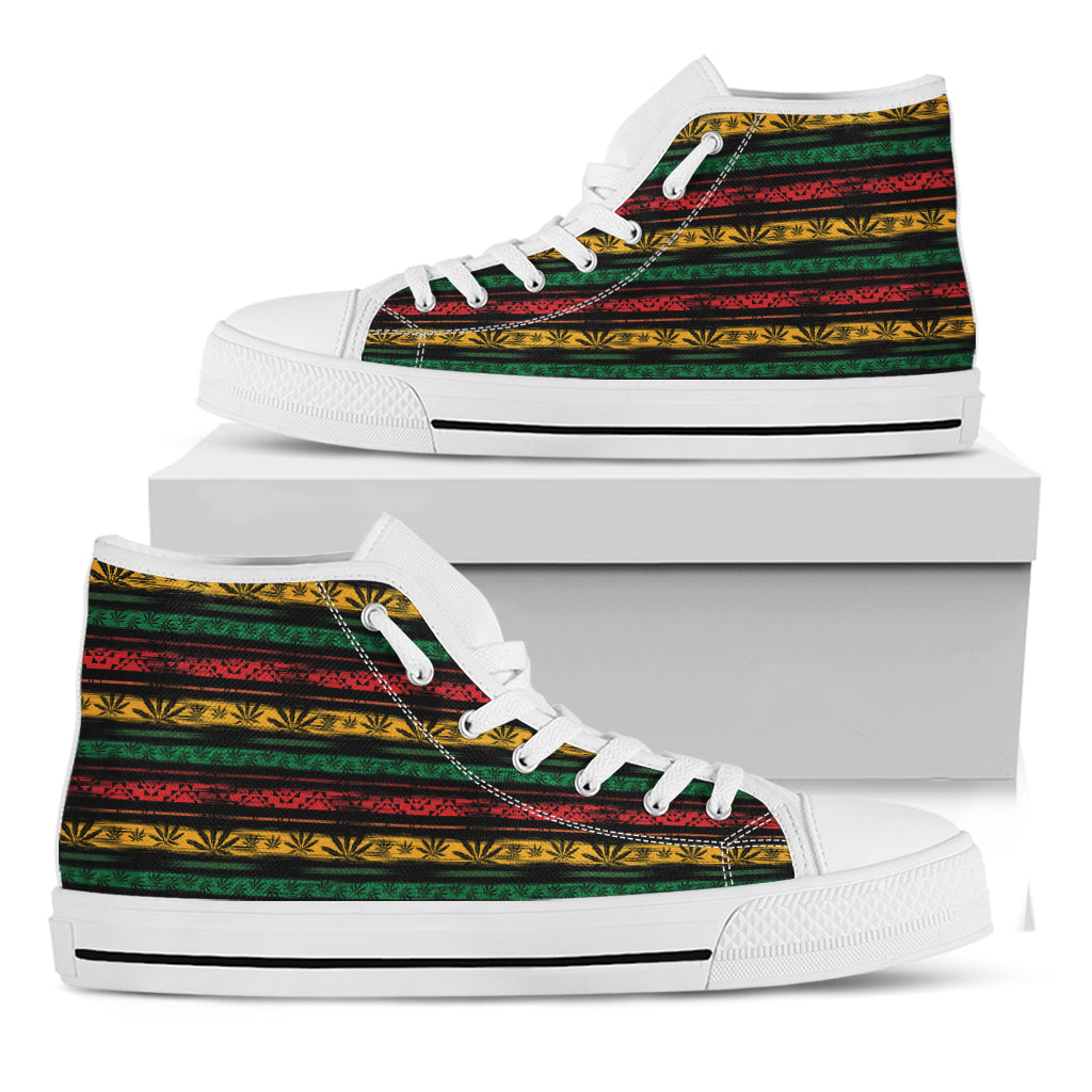 Rastafarian Hemp Pattern Print White High Top Shoes