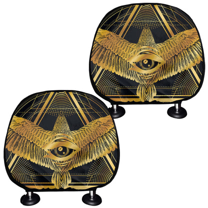 Raven Masonic Eye Print Car Headrest Covers