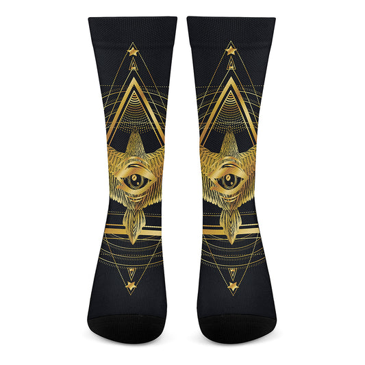 Raven Masonic Eye Print Crew Socks
