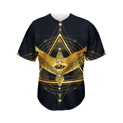 Raven Masonic Eye Print Men's Baseball Jersey