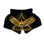Raven Masonic Eye Print Muay Thai Boxing Shorts