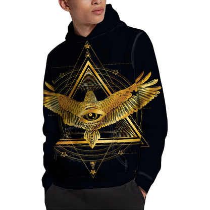 Raven Masonic Eye Print Pullover Hoodie
