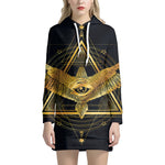 Raven Masonic Eye Print Pullover Hoodie Dress