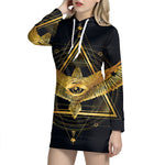Raven Masonic Eye Print Pullover Hoodie Dress