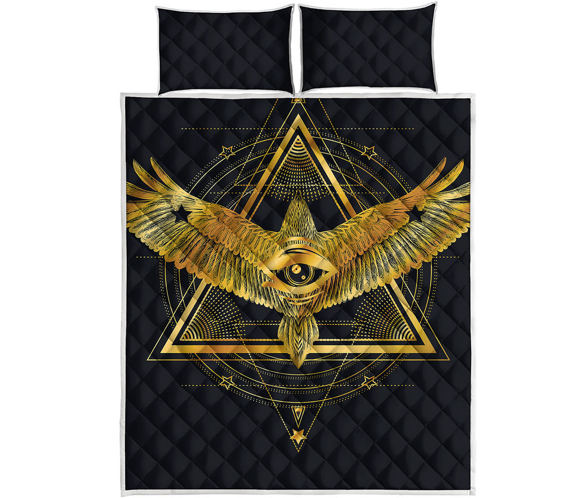 Raven Masonic Eye Print Quilt Bed Set
