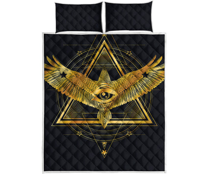 Raven Masonic Eye Print Quilt Bed Set