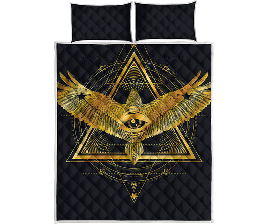 Raven Masonic Eye Print Quilt Bed Set