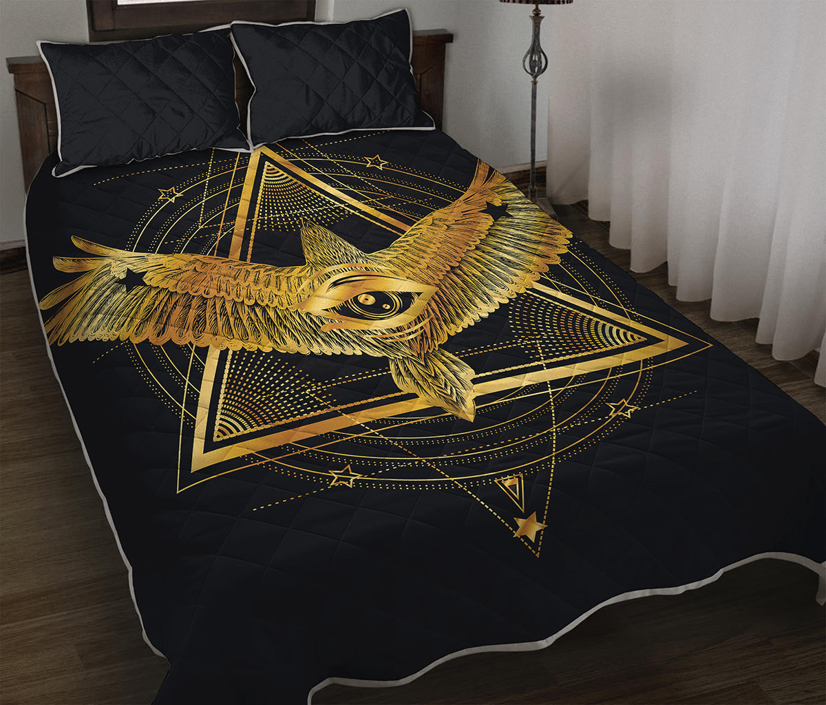 Raven Masonic Eye Print Quilt Bed Set