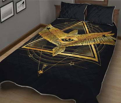 Raven Masonic Eye Print Quilt Bed Set