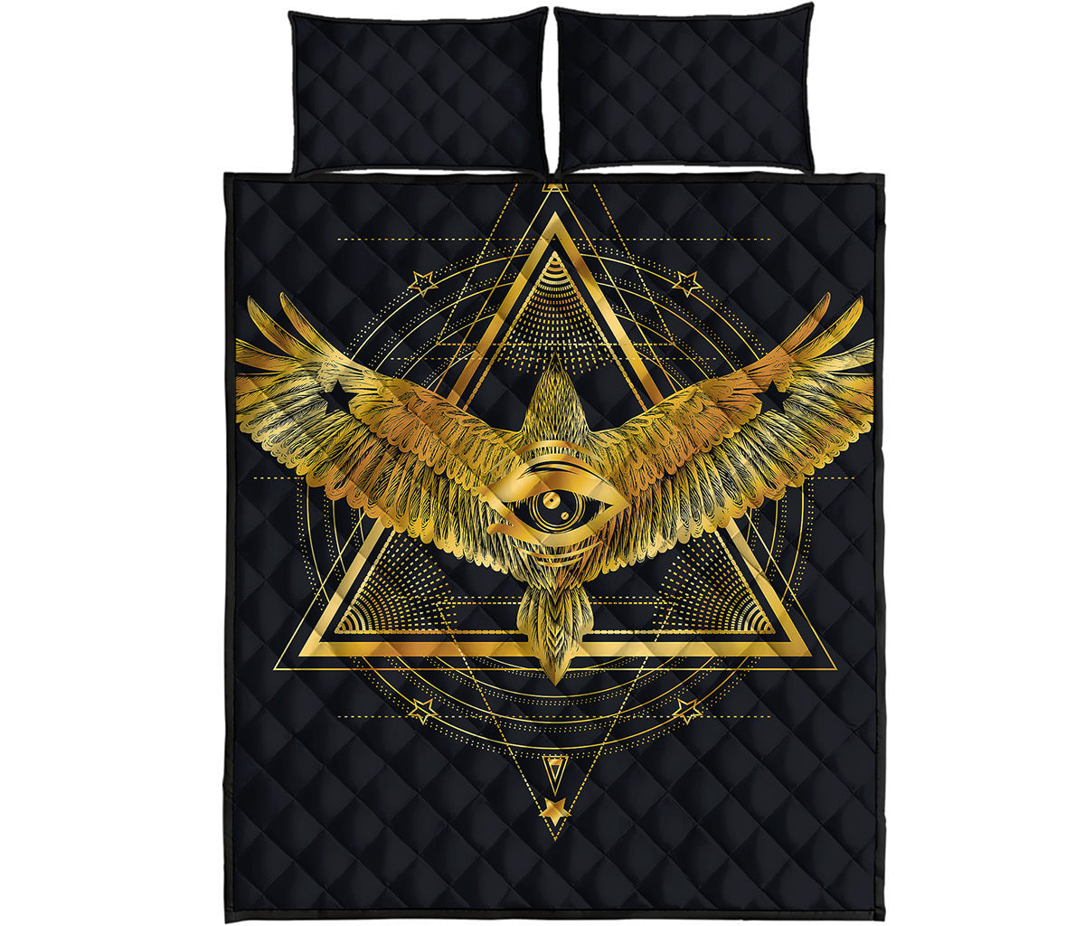 Raven Masonic Eye Print Quilt Bed Set