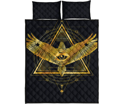 Raven Masonic Eye Print Quilt Bed Set