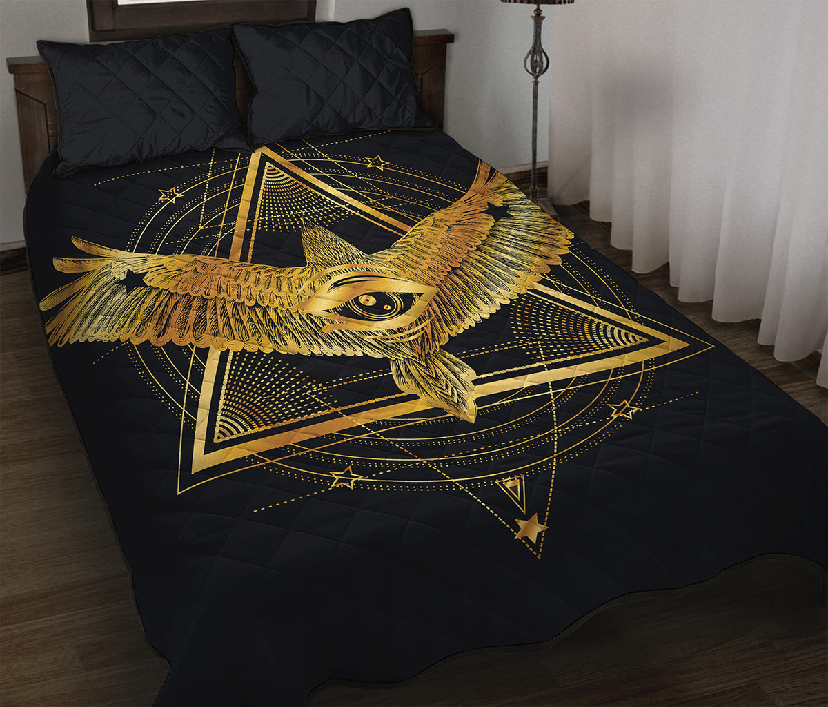 Raven Masonic Eye Print Quilt Bed Set