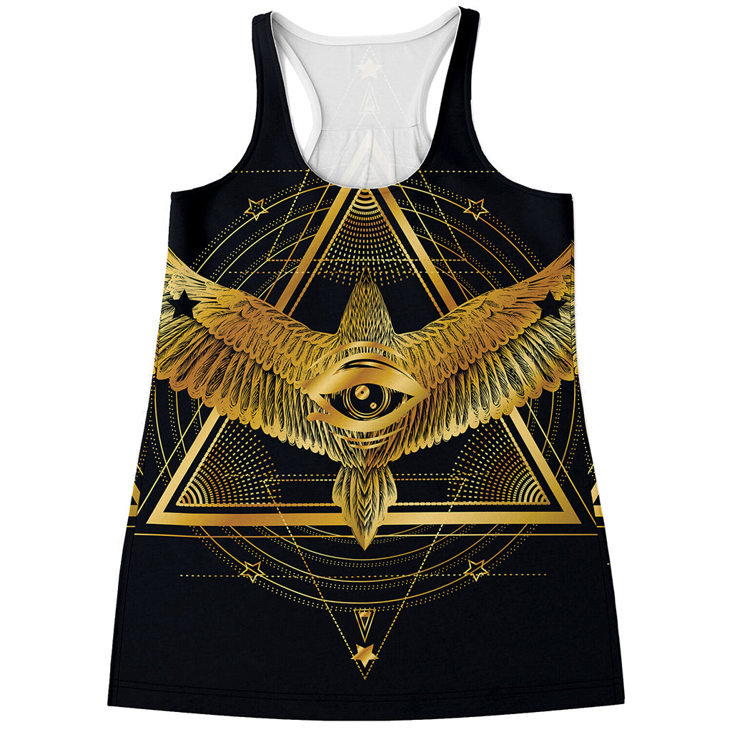 Raven Masonic Eye Print Women's Racerback Tank Top