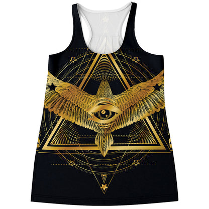 Raven Masonic Eye Print Women's Racerback Tank Top
