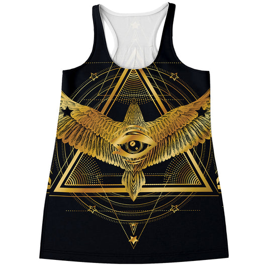 Raven Masonic Eye Print Women's Racerback Tank Top