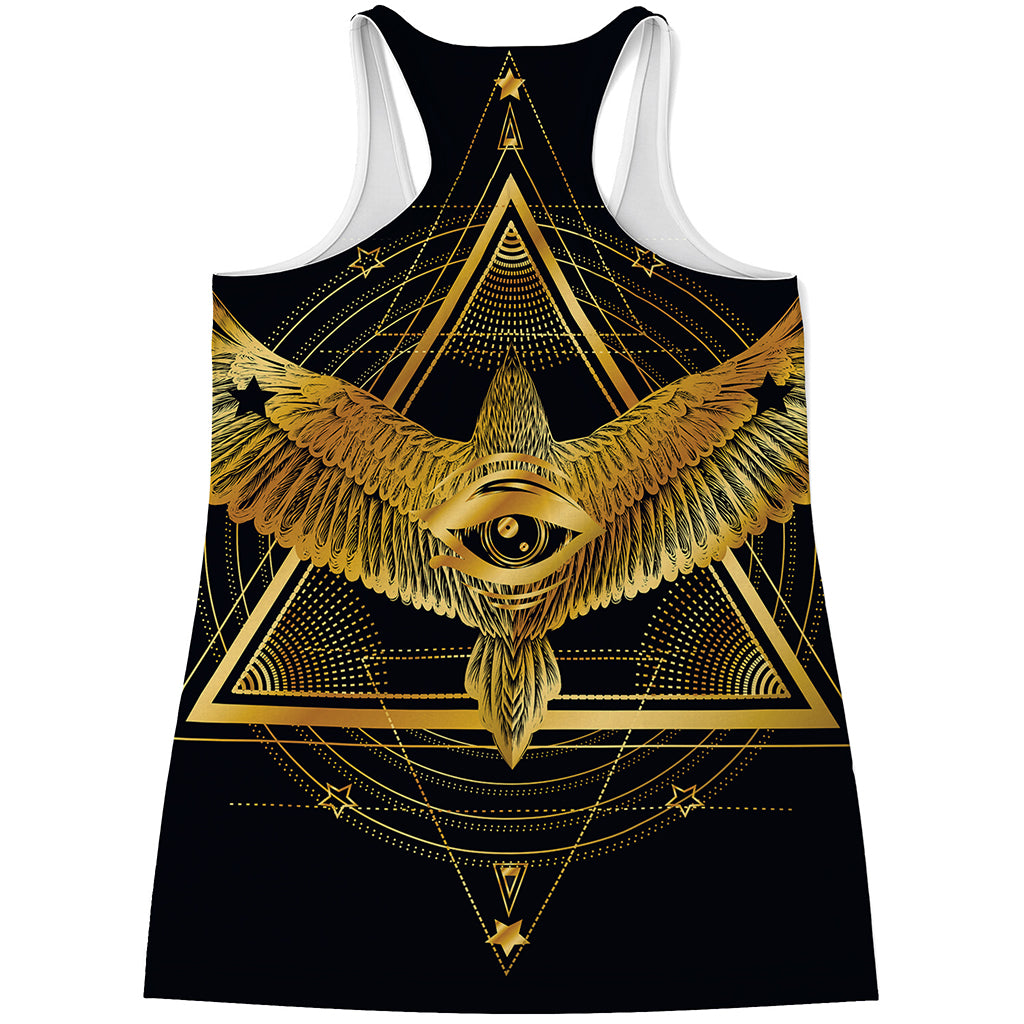 Raven Masonic Eye Print Women's Racerback Tank Top