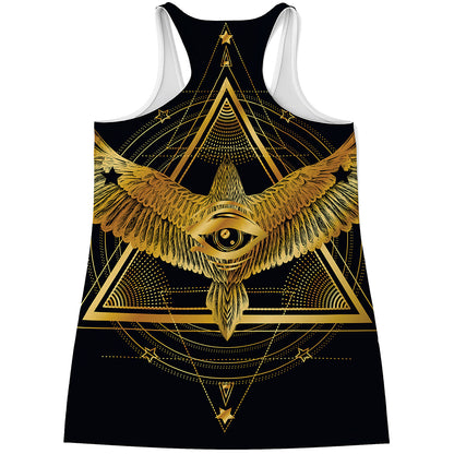 Raven Masonic Eye Print Women's Racerback Tank Top