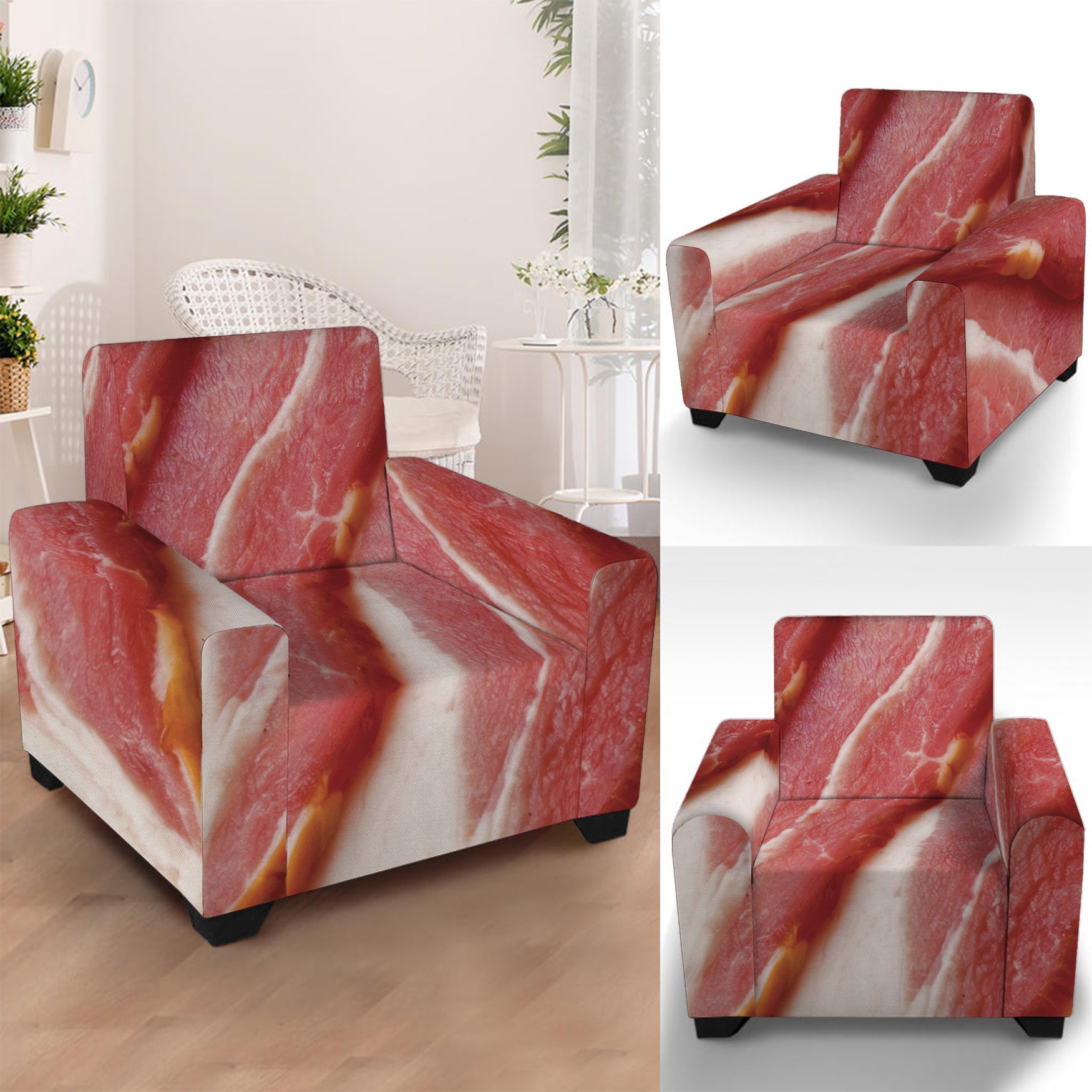 Raw Bacon Print Armchair Slipcover