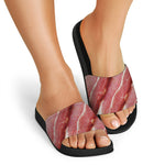 Raw Bacon Print Black Slide Sandals