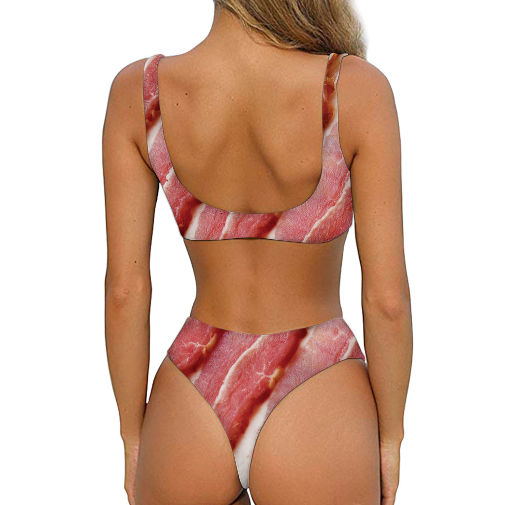 Raw Bacon Print Front Bow Tie Bikini