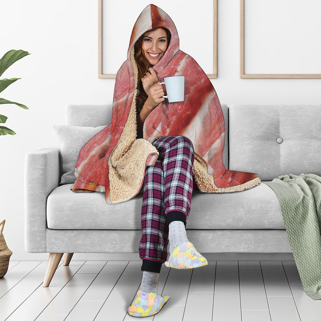 Raw Bacon Print Hooded Blanket