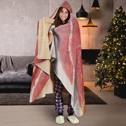 Raw Bacon Print Hooded Blanket