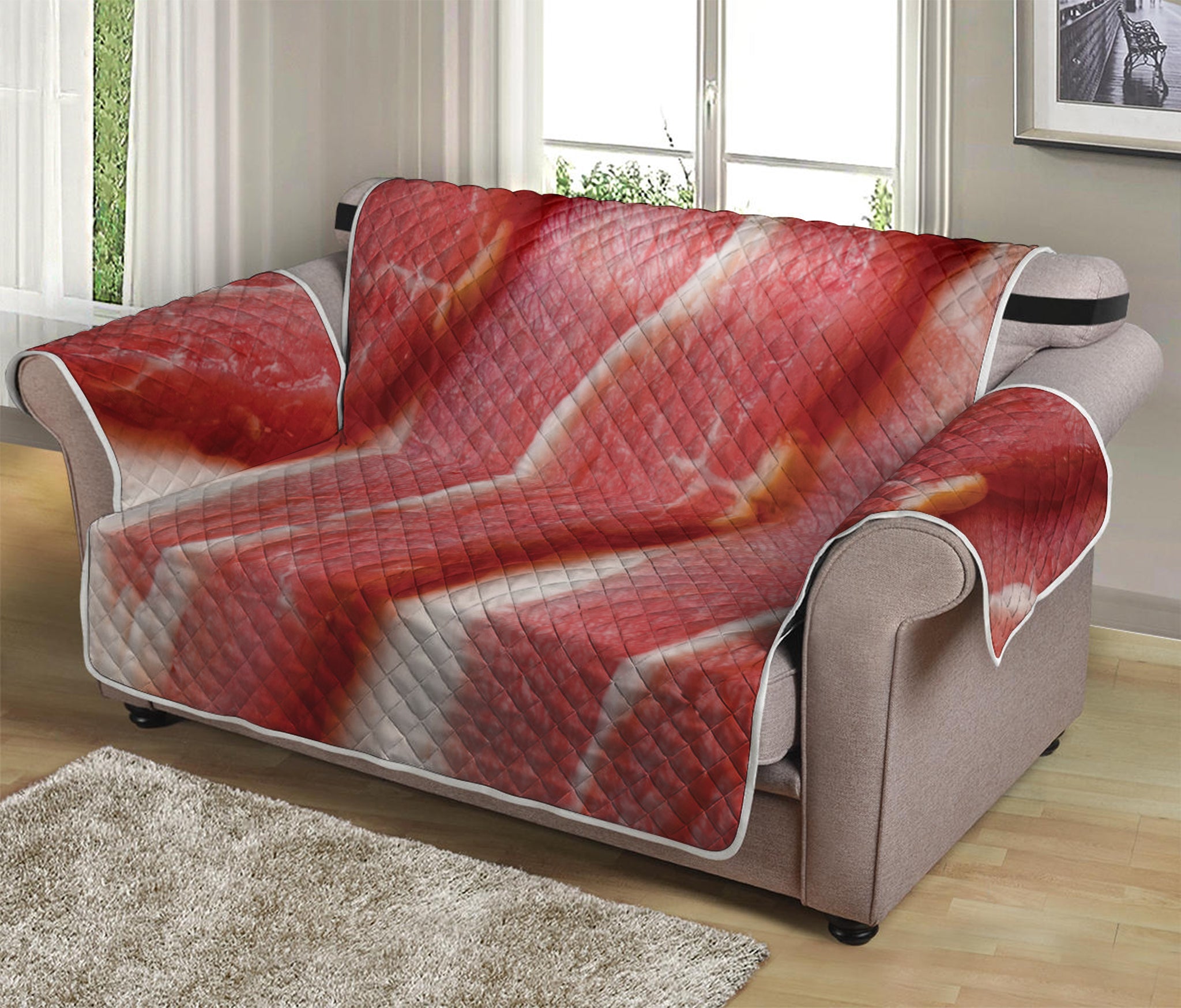 Raw Bacon Print Loveseat Protector