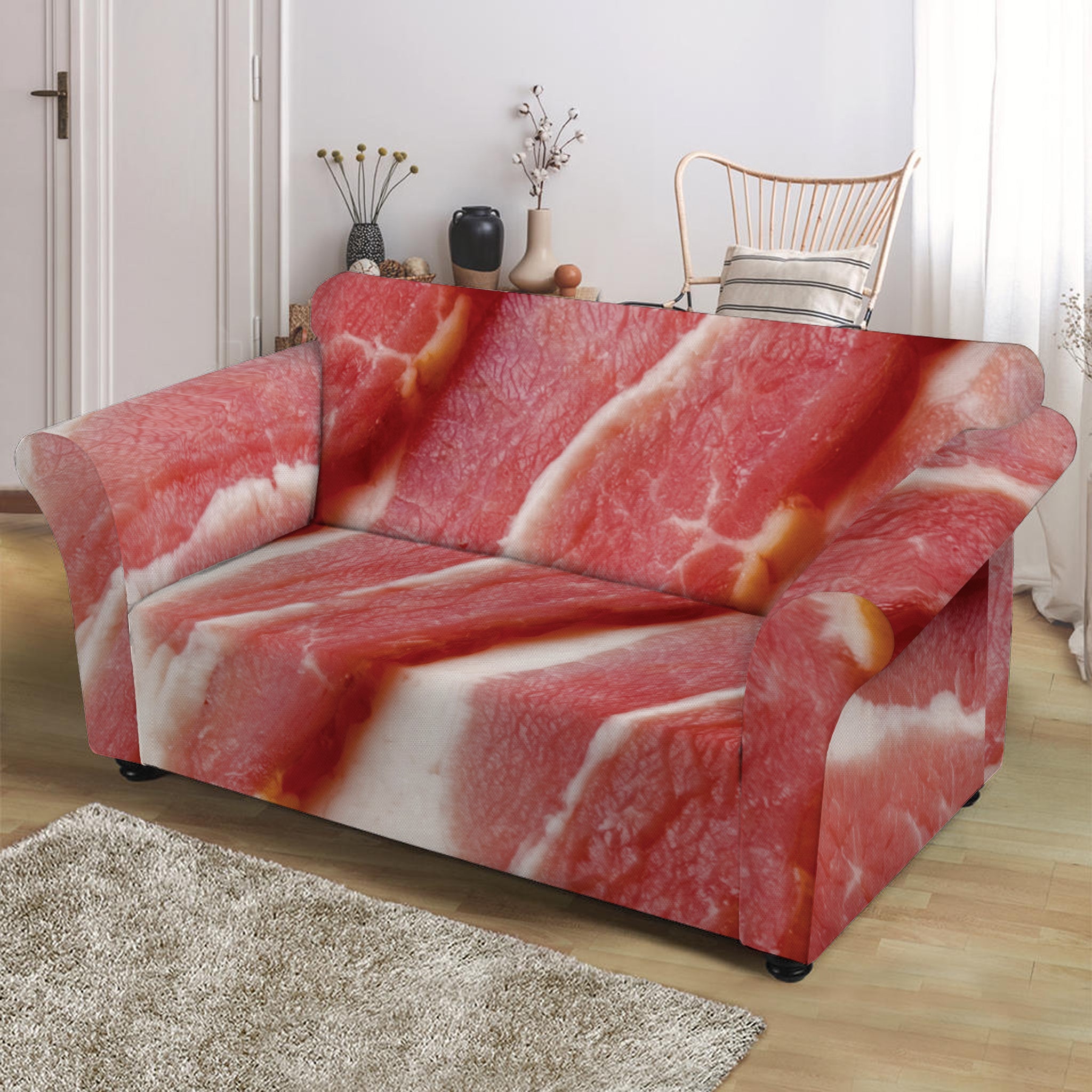 Raw Bacon Print Loveseat Slipcover